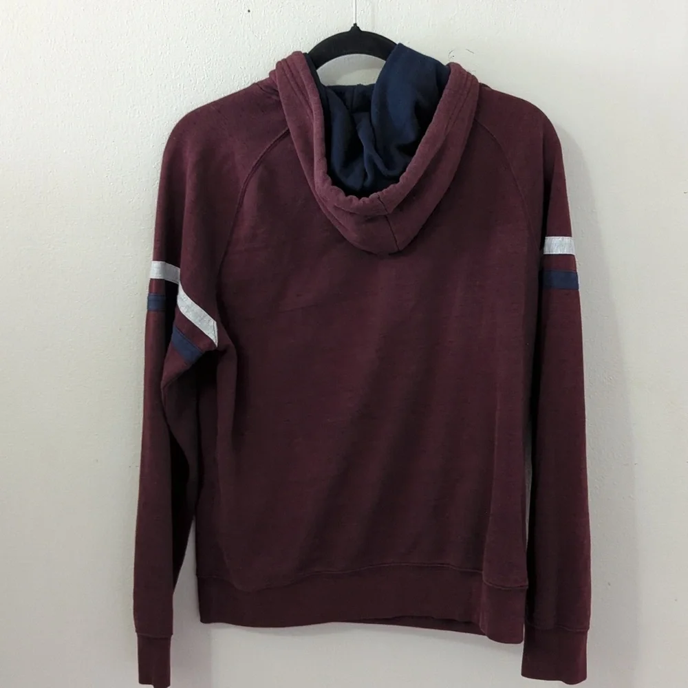 Old Navy Men's Hoodie Maroon Gray Blue Ringer Sleeves Kangaroo Pocket Size S